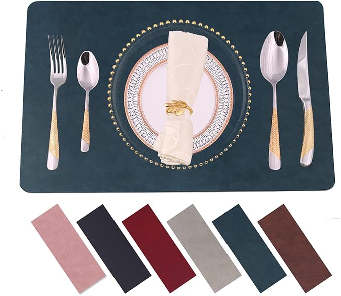 Placemats for Dining Table Set of 4,Design-Classic Faux Leather Wipeable Place Mats,Waterproof&Stain Resistant Table Mats,Washable,Heat-Resistant,Non-Slip Reusable for Kitchen(Navy,4),