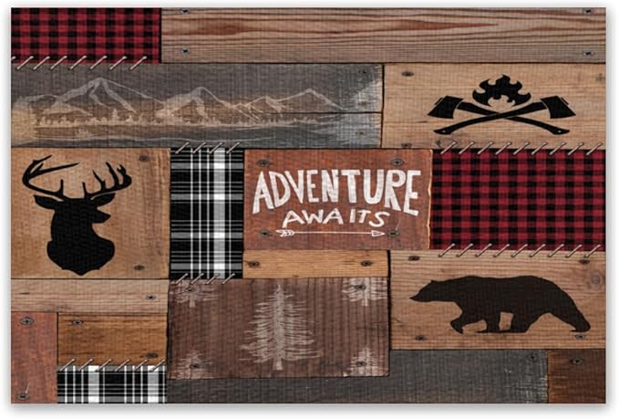 Vintage Bear Deer Placemats Rustic Wildlife Moose Forest Animal Cabin Lodge Lake Pine Heat-Resistant Linen Table Place Mats for Dining Kitchen Country Camp Style Farmhouse Decor 6 PCS, Countryside-7