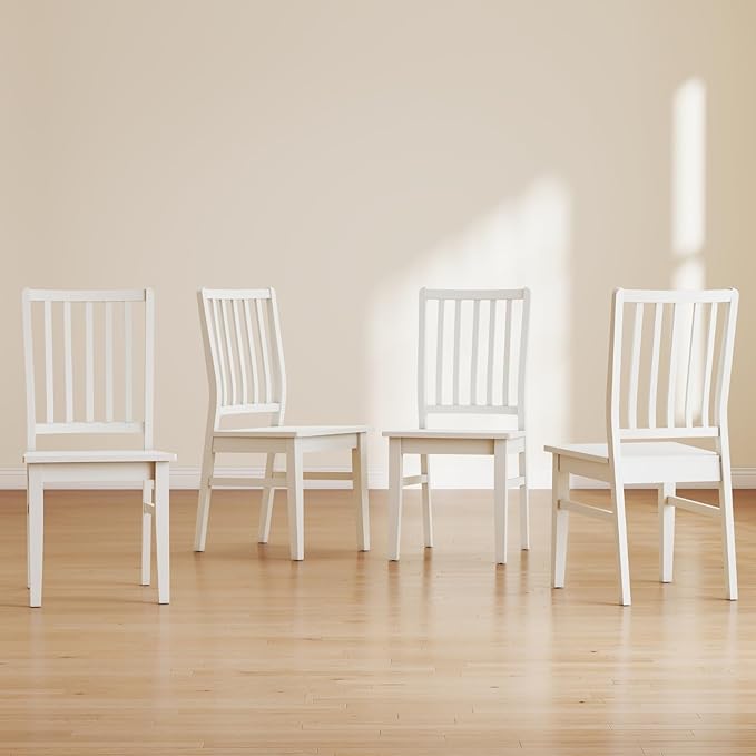 White Wooden Dining Chairs Set of 8, Farmhouse Dining Room & Kitchen Chair with High Back, Spindle Windsor Armless Side Chair for Living Room Dining Room Kitchen Restaurant Balcony