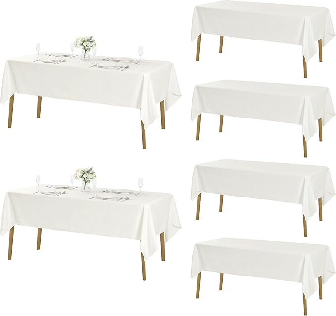 Fokitut 6 Pack Rectangle Tablecloth, 60x102 Inch, Stain Resistant and Wrinkle Polyester Table Cloth, Fabric Table Cover for Kitchen Dining, Wedding, Party, Holiday Dinner-Ivory