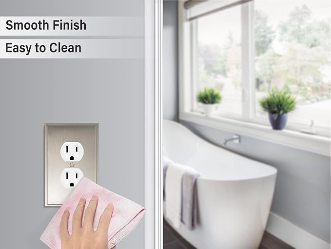 Henne Bery Soft Modern Decorative Wall Plate Switch Plate Outlet Cover (Single Duplex 2PK, Satin Nickel)