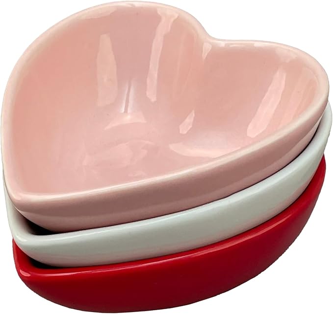 BIA Valentine Heart Dishes, Set of 3 – 6 oz Stoneware Bowls, Heart-Shaped Serving Pieces for Snacks, Dips, Spices, Candy & Dessert Displays – Microwave, Oven & Dishwasher Safe
