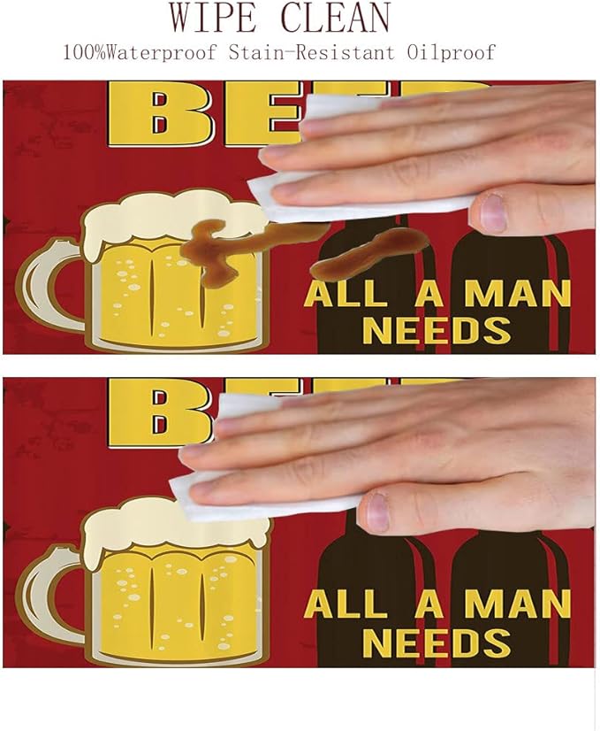 Small Round Tablecloth, Manly Decor Washable Polyester Table Cloth for, Beer Mug and Two Bottles with Quotes Beer All, Fit Round Tables 44inch Diameter, for Holiday Dining Table, Dinner, Party