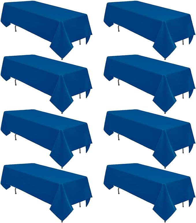 8 Pack Royal Blue Tablecloth 60 x 102 Inch Rectangular Table Cloth for 6 Foot Rectangle Tables, Wrinkle Resistant Washable Polyester Fabric Table Covers for Wedding Party Banquet Buffet and Camping