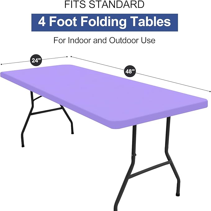 homing 2 Pack Rectangle Table Cloth, Elastic Fitted Fabric Tablecloth Fits for 4 Foot Folding Tables, Washable Table Cover for Picnic, Camping, Indoor & Outdoor (Lavender, 24" x 48")