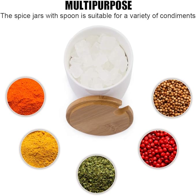 Lucky Goddness Ceramic Sugar Bowls with Bamboo Lids and Spoons-June Sky Muti-Functional Round Condiment Jar for Home- Spice Storage Canister,10.8 oz 320 ML,3 Pcs Set
