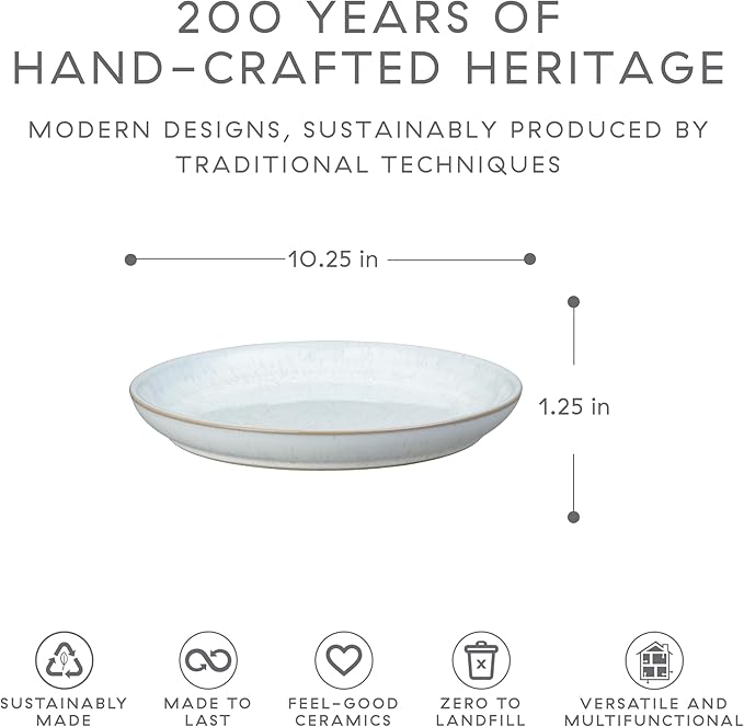 Denby - White Speckle Dinner Plates Set of 6 - White Reactive Glaze Patterned - Dishwasher, Microwave Safe Crockery 8.25" - Large Ceramic Stoneware Tableware - Chip & Crack Resistant