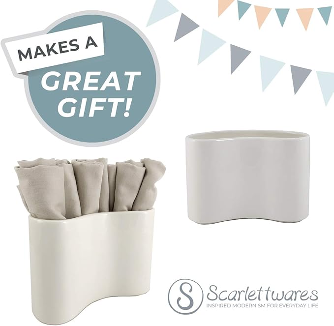 Ceramic Napkin Holder For Table Kitchen Paper Linen Cloth Napkins Upright Stand Up Sturdy Stylish Modern Compact White Modern Farmhouse