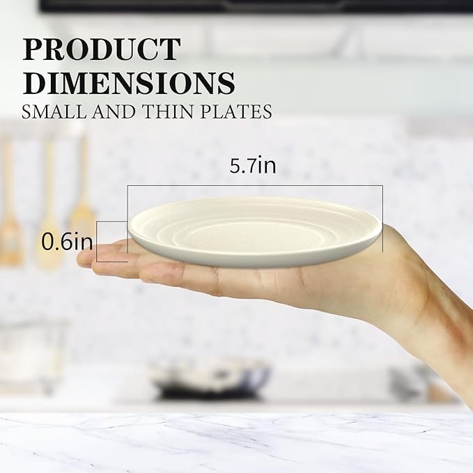 8 Pack Snack Plates, Unbreakable Wheat Straw Plate 5.7 Inch, Plastic Plates Reusable for Dessert, Appetizer, Bread, Microwave & Dishwasher Safe Small Plate for Kitchen,Camping (Beige)