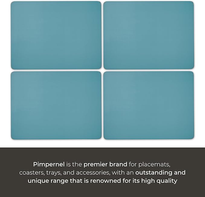 Pimpernel Azure Collection Placemats, Set of 4 – (15.7" x 11.7") Decorative, Cork-Backed Board Mats, Heat & Stain Resistant with Lacquer Finish, Stylish Dining & Kitchen Table Accessories