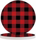 Lumberjack Plaid Pattern Coasters for Drinks 2 Pack Classic Black and Red Buffalo Plaid Tabletop Protection Kitchen and Coffee Table Décor & Accessories,Set of 2