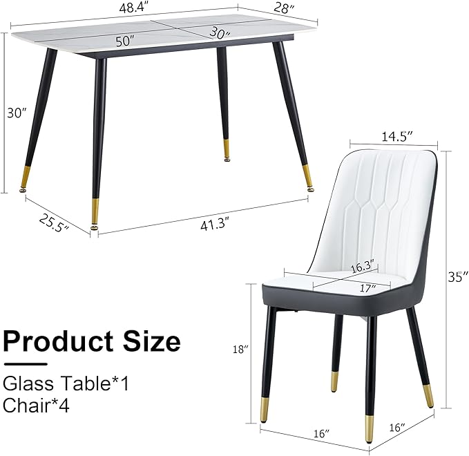 Table and Chairs Set of 4, Dining Room Table Set for 4, Sintered Stone Kitchen Table Top and Modern Chairs Set of 4 for Kitchen Dining Room, Small Space