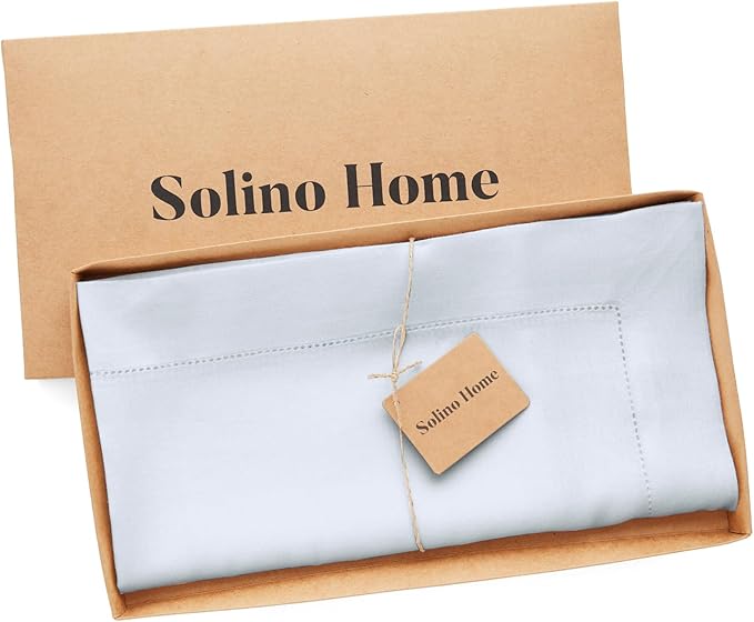 Solino Home Light Blue Linen Tablecloth 52 x 52 Inch - 100% Pure Linen Square Table Throw - Classic Hemstitch, Machine Washable Table Cloth for Winter, Spring, Easter