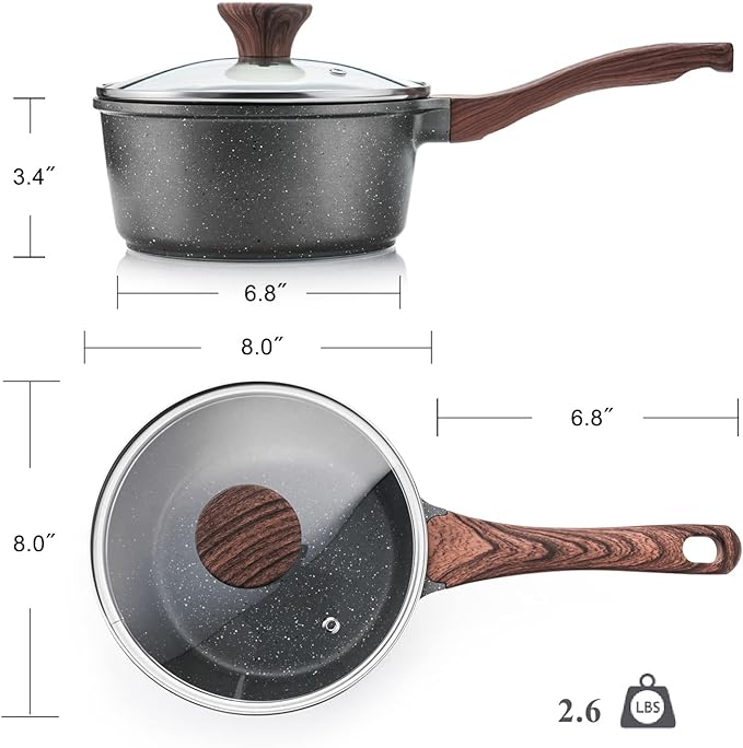 SENSARTE Nonstick Saucepan with Lid, 2.5 Quarts Medium Pot with Swiss Granite Coating, Stay-cool Handle, Sauce Pan Small Kitchen Cooking Pot, Induction Comptable, Free of Intentionally Added PFOA