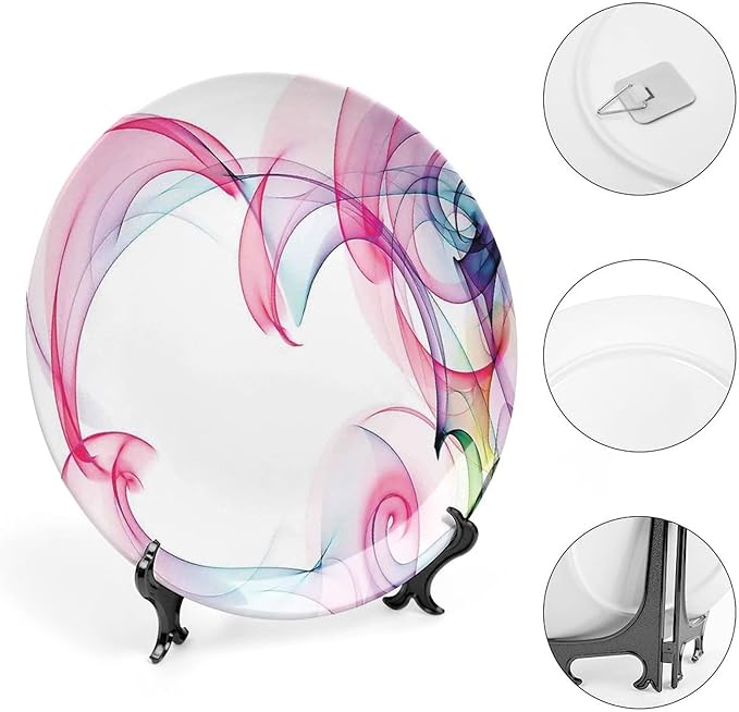 Ceramic Plates, Abstract Decor Decorative Ceramic Plates, Colorful Smock Artwork Futuristic Decor, 7 Inch, Household Plates Decorative, Multy