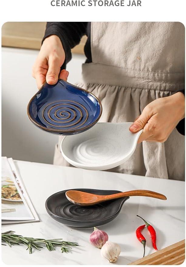 6-Inch Ceramic Spoon Rest - Heat Resistant, Non-Slip for Kitchen Utensils, Spoon Holder Stovetop, Dishwasher Safe - Elegant Spiral Design White, New Year Housewarming Gift