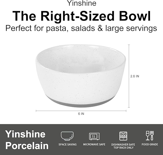 Ceramic Bowls,26 oz Porcelain Cereal Bowls,Stoneware Dinner Dish Set of 4 for Soup, Cereal, Oatmeal, Fruit, Rice - Dishwasher & Microwave Safe,White(Grey Bottom)
