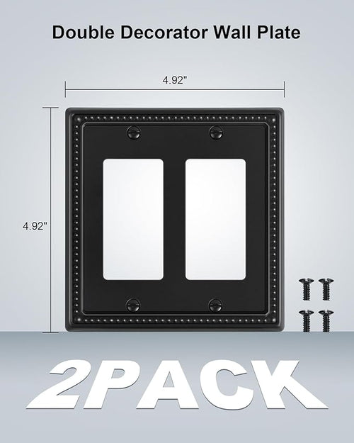 2-Pack Triple Toggle Light Switch Cover Plate, Pearls Decorative Switch Plate Covers, Black 3 Gang Metal Wall Plate, Corrosion Resistant