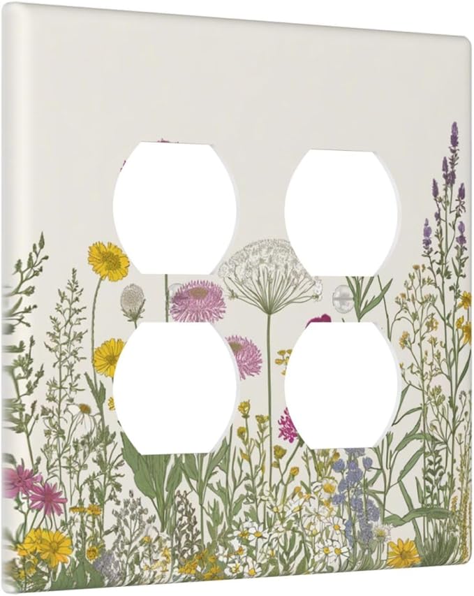 Light Switch Cover Wildflower Botanical Plant Herbs Flower 2 Gang Decorative SwitchPlates Double Duplex Wall Plates Switch Plates and Outlet Covers for Bathroom Livingroom Decor