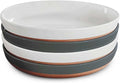 Mora Ceramic Flat Pasta Bowl Set of 4-35oz, Microwave Safe Plate with High Edge - Modern Dinnerware for Kitchen and Eating, Large Wide Bowls/Plates for Serving Dinner, Salad, etc- Vanilla & Charcoal