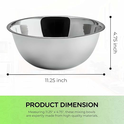 OCS Parts 5 Quart Mixing Bowl | 11.25-Inch Stainless Steel Professional Grade Flat Base Mixing Bowls for Home and Commercial Kitchens | Dishwasher Safe
