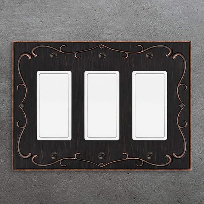 French Cabriole Decorative Wall Plate Switch Plate Outlet Cover (Triple Decorator, Aged Bronze)