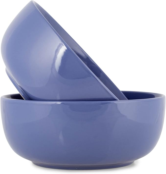 Elanze Designs Bistro Glossy Ceramic 8.5 inch Large Serving Bowls Set of 2 - Perfect for Multiple Everyday Uses: Pasta, Salad, Ramen, Soup, Popcorn, Noodles, Cereal and Mixing Bowls, Violet Purple