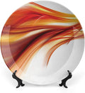 Ceramic Display Plate, Abstract Ceramic Hanging Decorative Plate, Modern Smooth Lines Blurred Smock Art, 10 Inch, Living Room Kitchen Decoration Household, Orange Red