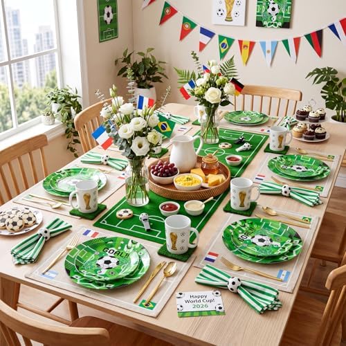 I00000 20 Green Plastic Soccer Plates, Disposable Plates for Soccer Party - Image 4