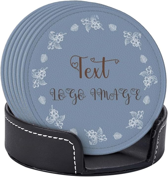 Personalized Coaster, Personalized Coasters Set of 6, Custom Leather Coasters Text/Logo/Image, Leather Set, Customer Business Gifts, Wedding Favor Coaster, Gift for Anniversary New Year