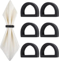 Yagoo Napkin Rings, Wooden Napkin Rings Set of 6, Handcrafted Wood Semicircle Napkin Holders for Table Decoration (Black)