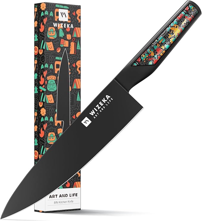 WIZEKA Chef Knife: 8 Inch: Extreme Sharp Kitchen Knife: Full Tang High Carbon Stainless Steel: Chef's knife with Ergonomic Handle with Unique Patterns,Art Life Series