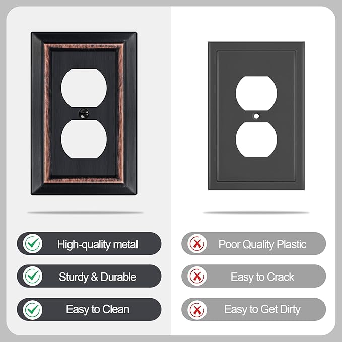 Metal Wall Plate for Electrical Outlets, Decorative Aged Bronze Switch Plates Outlet Cover, Light Switch Cover Plate, 1-Gang Wall Plates (Duplex Outlet, 6 Pack)