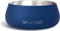 Sipworks Stainless Steel Dog Bowl – 32oz Weighted Metal Food and Water Bowls for Dogs and Cats with Non-Slip Base - Pet Bowls for All Breeds Sizes for Travel & Outdoor Play | Denim