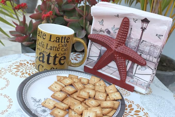Nautical Starfish Lunch Dinner Metal Napkin Holder Kitchen Beverage Cocktail Ocean Coastal Napkin Holder By The Metal Magician (Distressed Red)