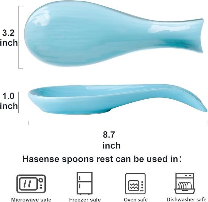 Ceramic Spoon Rest for Stove Top,Large 8.7 Inch Spoon Holder for Kitchen Counter,Porcelain Utensil Rest for Thankgiving and Christmas Gift,Dishwasher Safe and Heat-Resistant,Turquoise(1 PC)