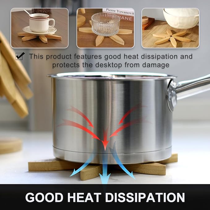 EGO LIFE Wooden Trivet Tree Set for Hot Dishes, 100% Natural Wood Trivets, Expandable Design Coasters, Foldable Tree-Sharped Placemats with 4PCS(Original Color)