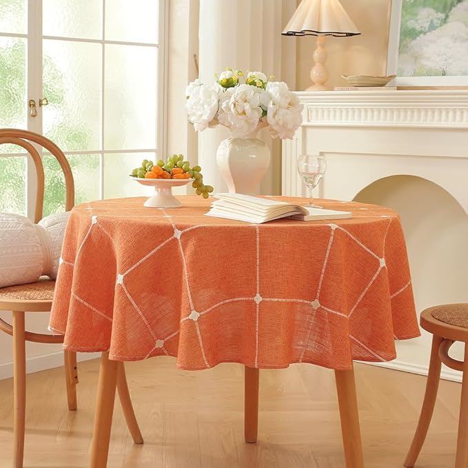 Zobesta Linen 60 Inch Round Table Cloth Burnt Orange, Cotton Linen Tablecloth Round Farmhouse Soft Fall Tablecloth for Outdoor, Party, Holiday, Picnic, Dining