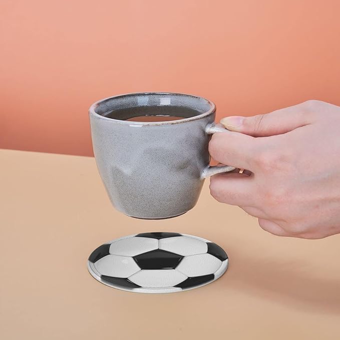 Football Soccer Coasters for Drinks with Holder Leather Coasters Set of 6 for Coffee Table
