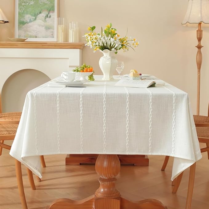 Zobesta White Table Cloth Rectangle 53 x 120 Inch, Cotton Linen White Tablecloth for Rectangle Tables, Washable Farmhouse Soft Tablecloth for Party, Picnic, Dining, Outdoor,Fall, Wedding