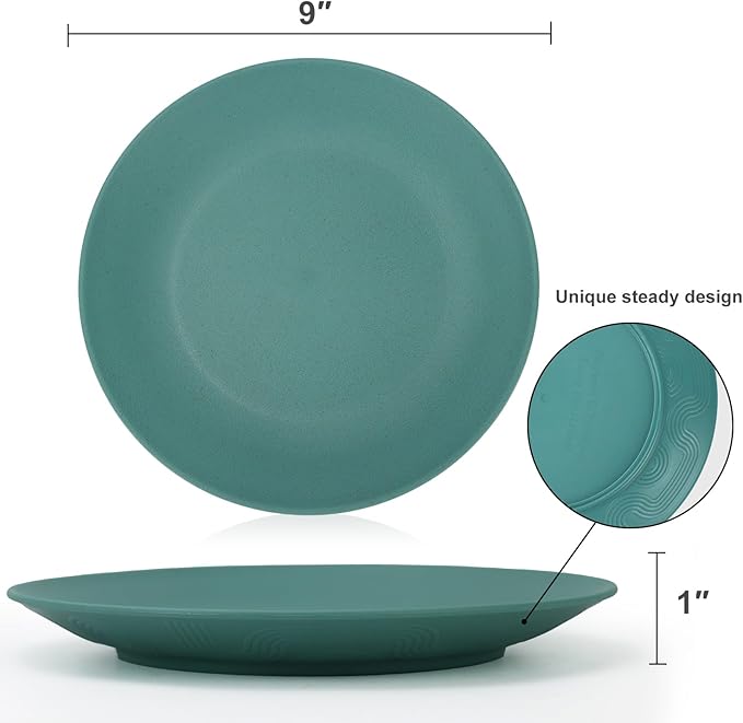 Homienly Flat Dinner Plates Set of 8 Alternative for Plastic Plates Microwave and Dishwasher Safe Wheat Straw Plates for Kitchen Unbreakable Kids Plates with Pattern (Multi, 9 inch), MS 01