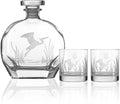 Rolf Glass Heron 3pc Whiskey Decanter Set with 2 On the Rocks Glasses and Airtight Stopper | Elegant Lead-Free Glass for Bourbon, Scotch, Liquor | Engraved in the USA | 23oz Decanter, 11oz Glasses