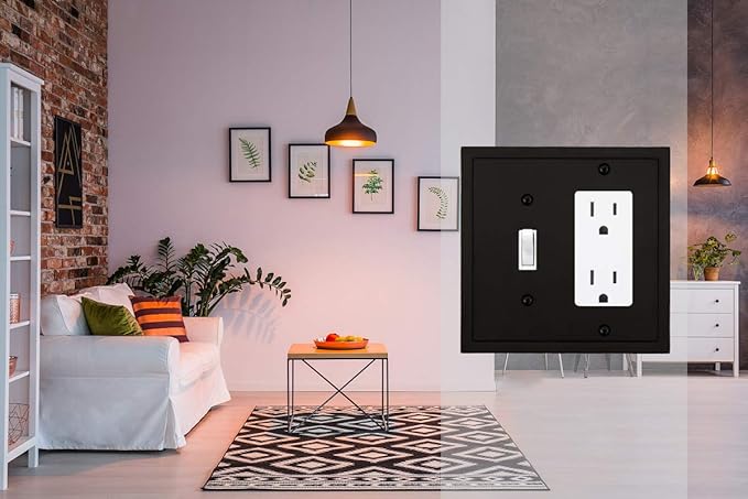 Henne Bery Modern Edge Decorative Wall Plate Switch Plate Outlet Cover, Durable Solid Zinc Alloy (Toggle/Decorator, Matte Black)