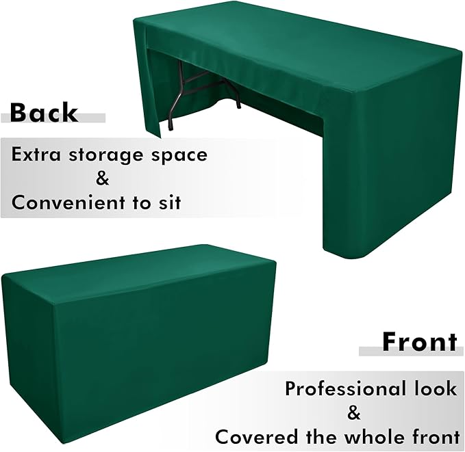 Nasitos 2 Pack Green 6ft Table Cloth Fitted-Open Back Folding Table Cover Washable Fabric and Wrinkle Resistant Table Cloth for Trade Show, Book Fair, Career Fair, Convention, Events