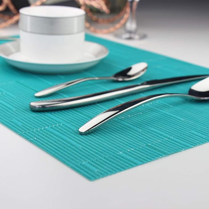 PIGCHCY Elegant Placemats and Table Runner, Durable Cleaning Set (6 Placemats + 1 Table Runner, Turquoise)