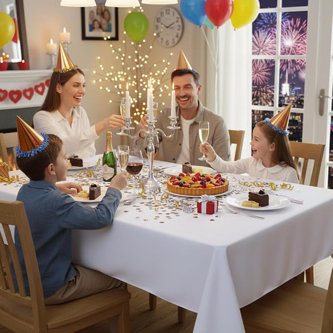 sancua Rectangle Tablecloth - 54 x 108 Inch - Stain and Wrinkle Resistant Washable Polyester Table Cloth, Decorative Fabric Table Cover for Dining Tables, Buffet Parties and Camping, White