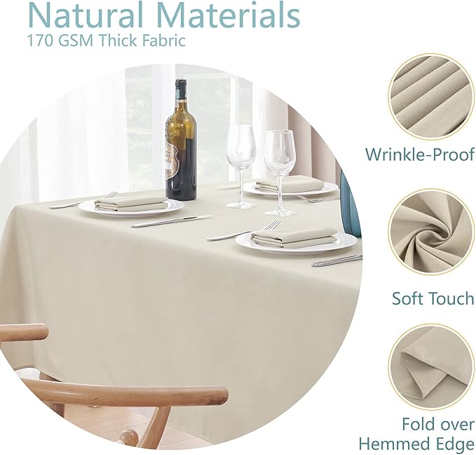 2 Pack Rectangle Tablecloth, 60x104 inch, Water Resistant Wrinkle Free Linen Textured Table Cloth Washable, Decorative Fabric Table Cover for Dining, Party and Camping, Beige