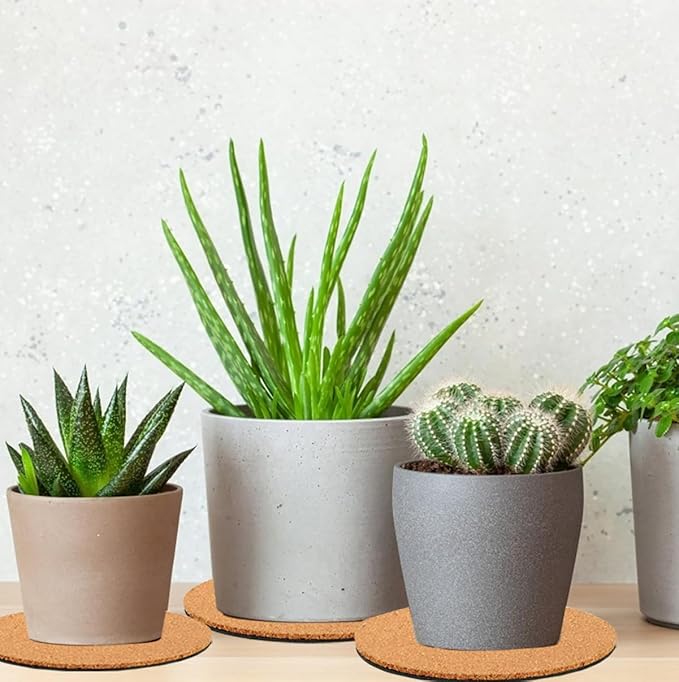 3 Pieces Cork Plant Coasters, 8 Inch Cork Plant Mats, Plant Coasters for House Plants Indoors (Nude & Black)