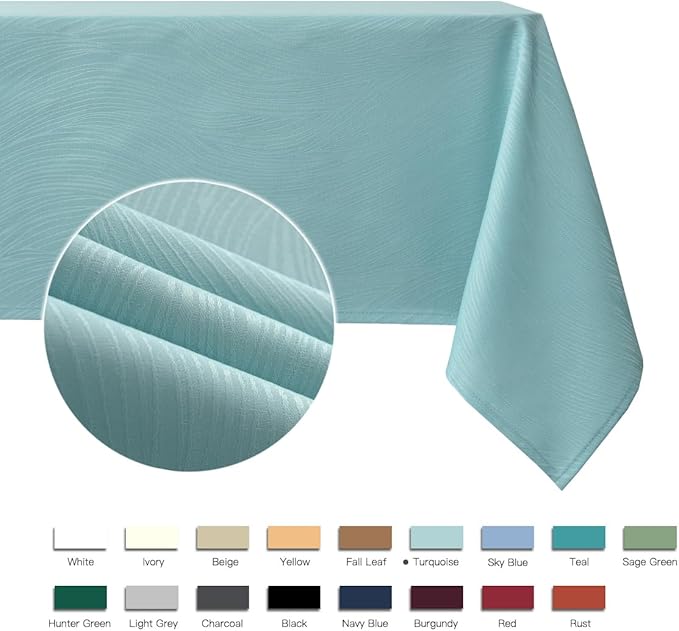 maxmill Jacquard Table Cloth Swirl Pattern Spillproof Wrinkle Resistant Water Proof Heavy Weight Soft Tablecloth for Kitchen Dinning Tabletop Outdoor Picnic Rectangle 52 x 70 Inch Turquoise