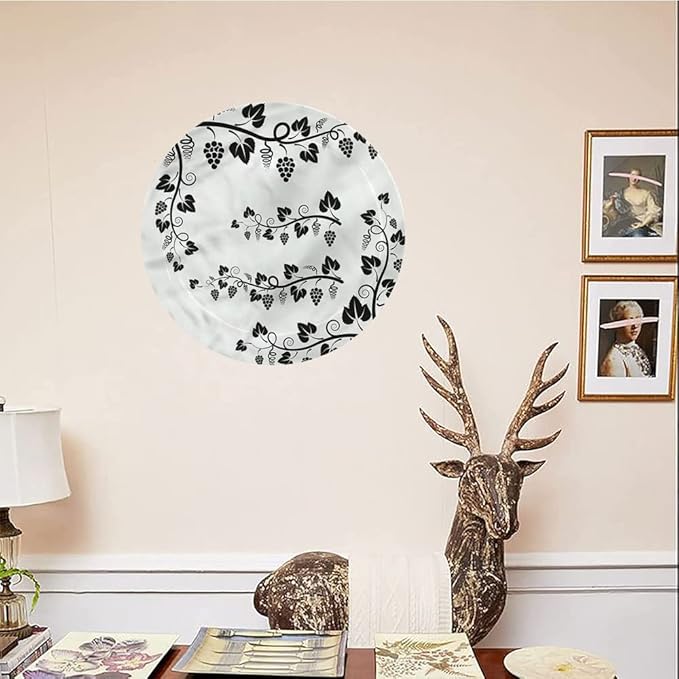 Ceramic Display Plate, Vine Ceramic Hanging Decorative Plate, Grapes with Twigs Swirl Botany, 7 Inch, Household Custom Ceramic Plate, Multicolor